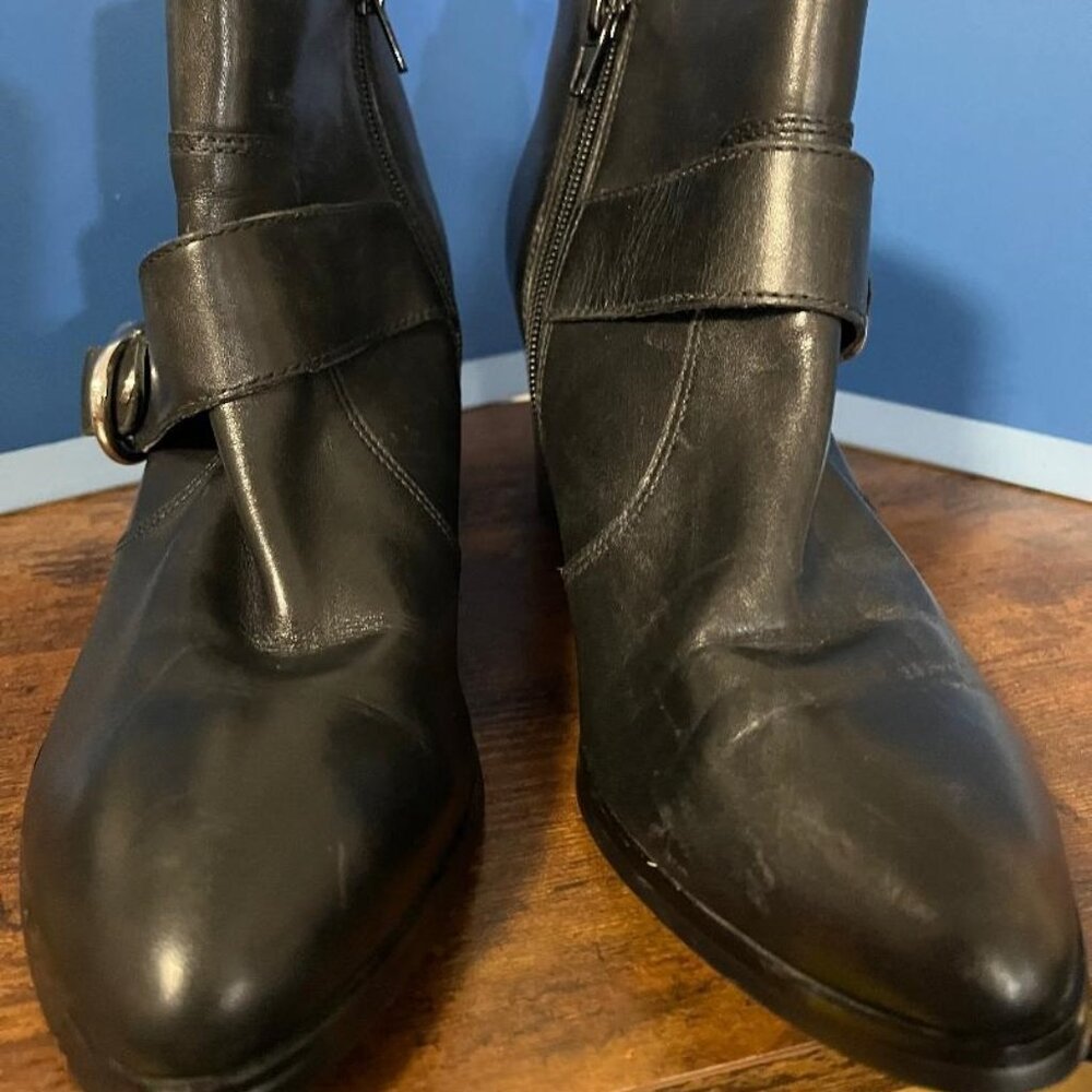 marc fisher vista leather harness woman's   SIZE 7.5BOOTIES BLACK PRE OWNED